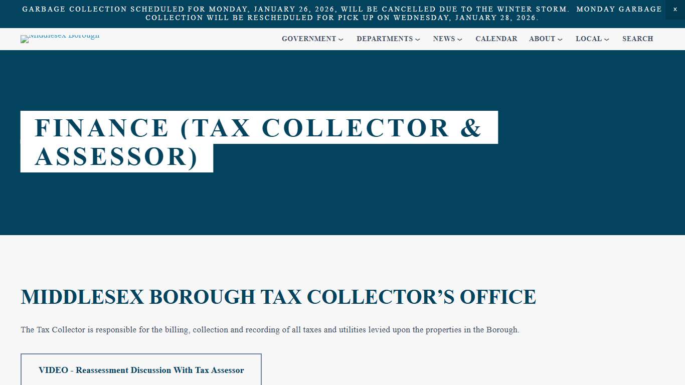 Finance (Tax Collector & Assessor) — Middlesex Borough